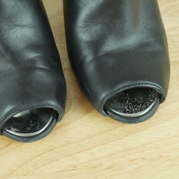 Stuart Weitzman Size 10 Ankle Boot Peep Toe Side Zip Black Bootie Leather Heels - Picture 4 of 14